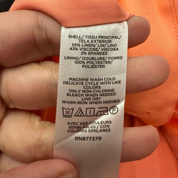 Ann Taylor Notched Collar Tailored Double Breasted Blazer Linen Blend Orange 4P - Picture 7 of 8